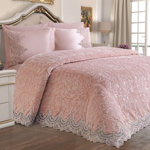 6 PIECES Powder Pink LUX BLANKET SET %100 Cotton/Soft/First Class